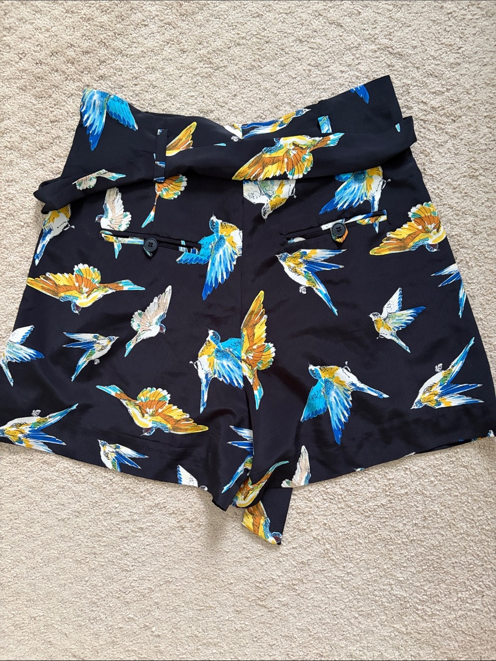 Zara Women's Navy Bird-Print Tie-Waist Shorts - Picture 2 of 2